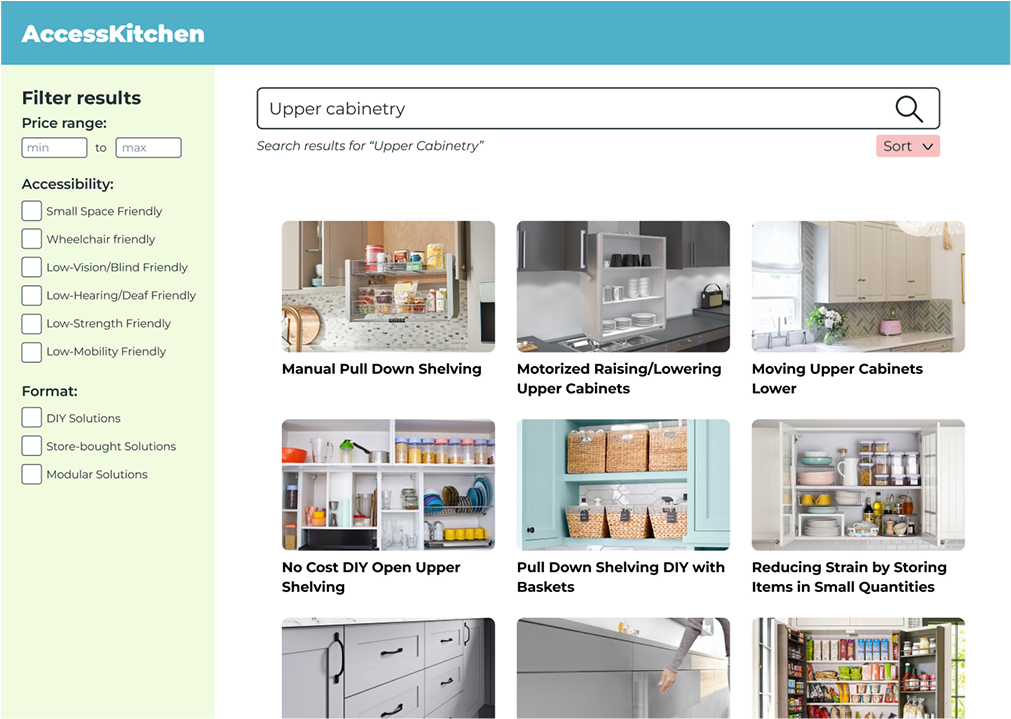 Search results page with filtering capability from the early prototype of AccessAble